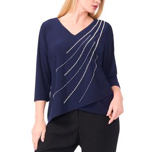 Plus Size MSK 3/4 Sleeve V Neck Beaded Trim Blouse