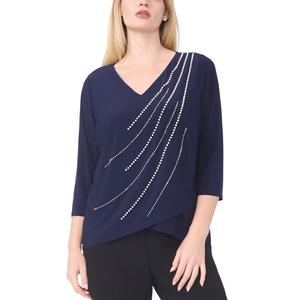 Petite MSK 3/4 Sleeve V Neck Beaded Trim Blouse alternate view