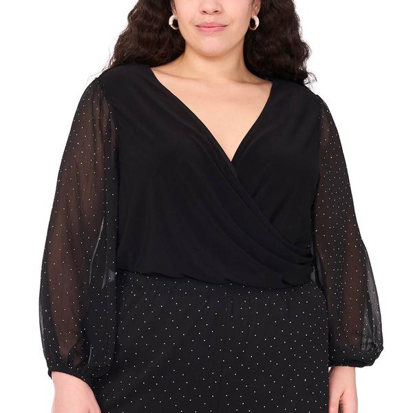Plus Size MSK Rhinestone Sleeve Surplice Neck Blouse