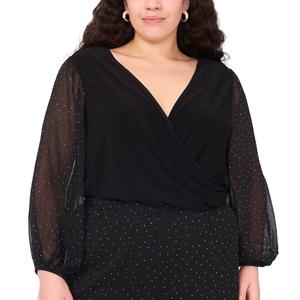 Plus Size MSK Rhinestone Sleeve Surplice Neck Blouse