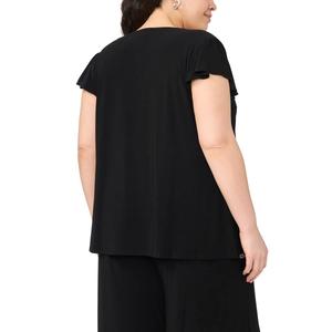 Plus Size MSK Flutter Sleeve V-Neck Rhinestone Trim Blouse alternate view