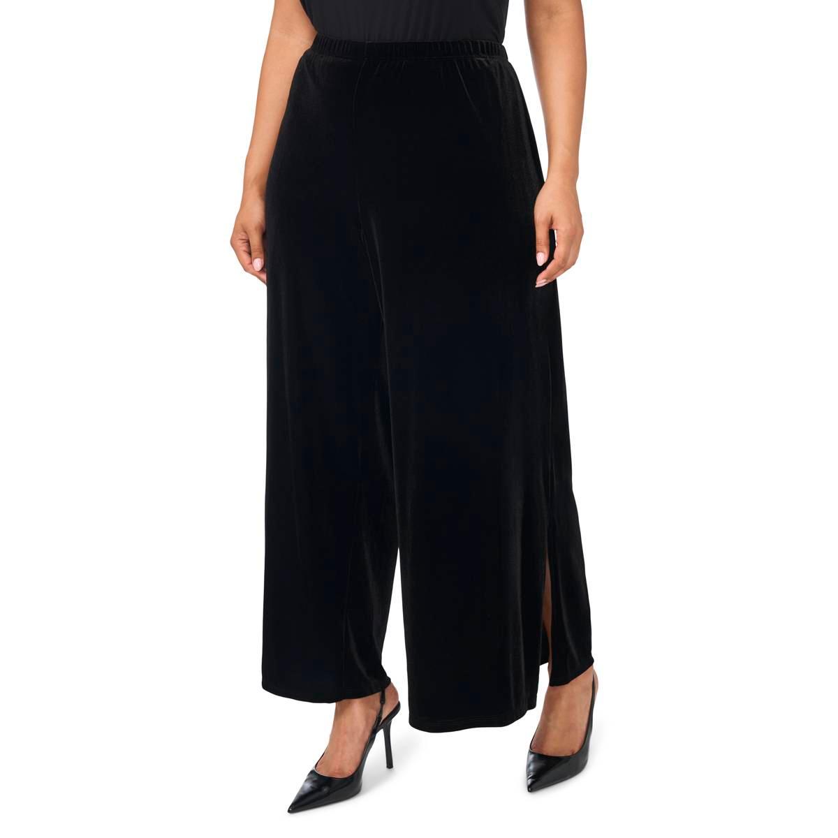Msk Plus Size Velvet Wide-Leg Side-Slit Pants - Rich Black