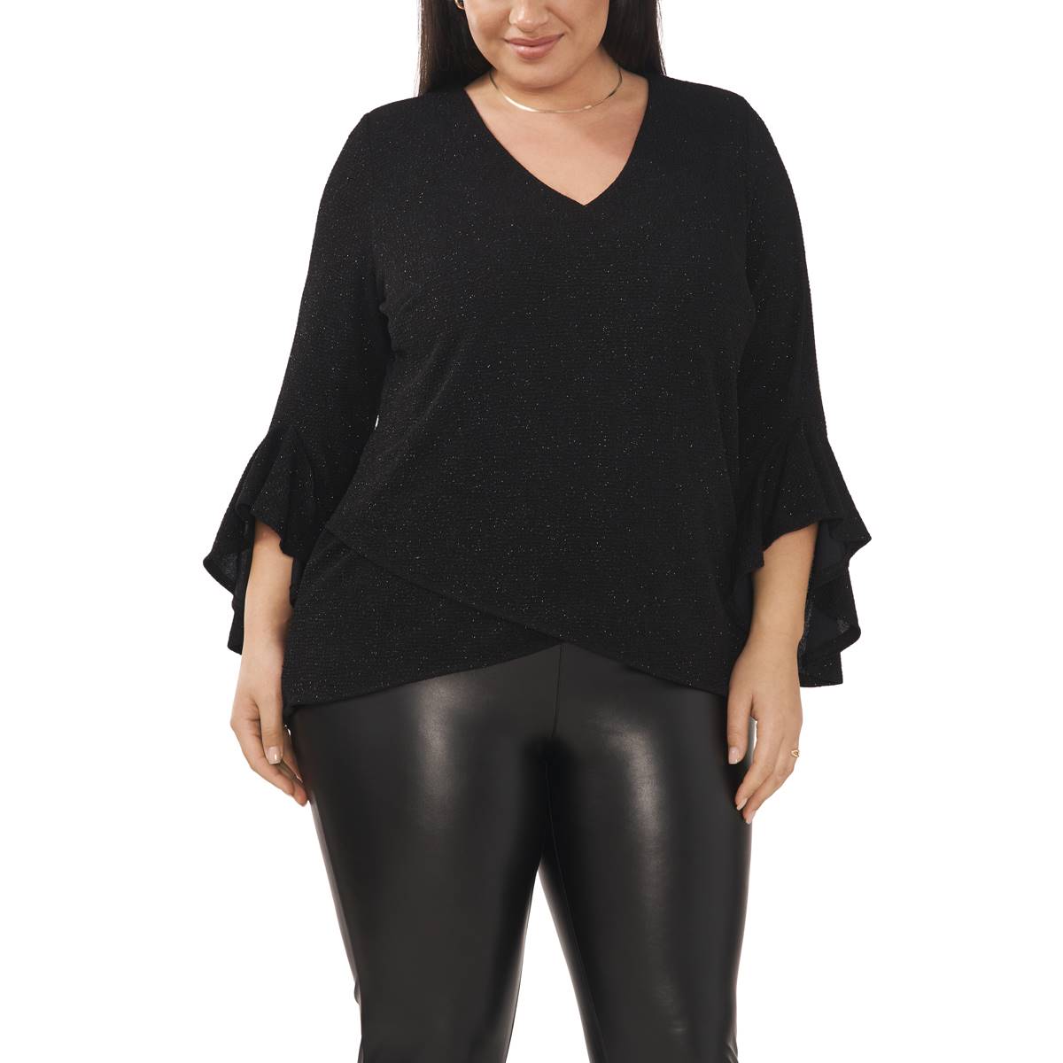 Plus Size MSK Ruffle Trim V-Neck Tier Hem Blouse