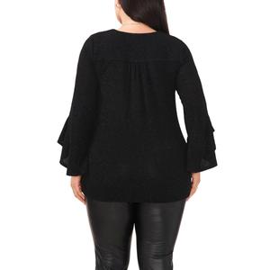 Plus Size Ruffle Trim Bell Sleeve V Neck Blouse alternate view