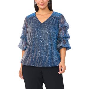 Plus Size MSK Lurex Crinkle Lantern Sleeve Blouse
