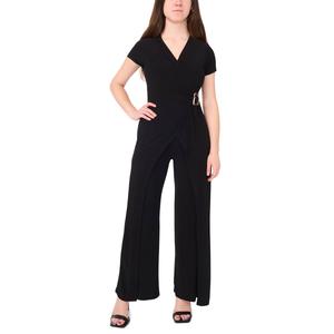 Womens MSK Short Sleeve Solid Wrap Jumpsuit