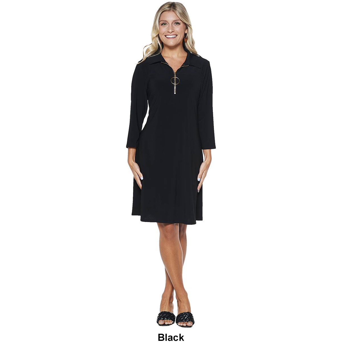 Womens MSK Long Sleeve Half Zip Swing A-Line Dress