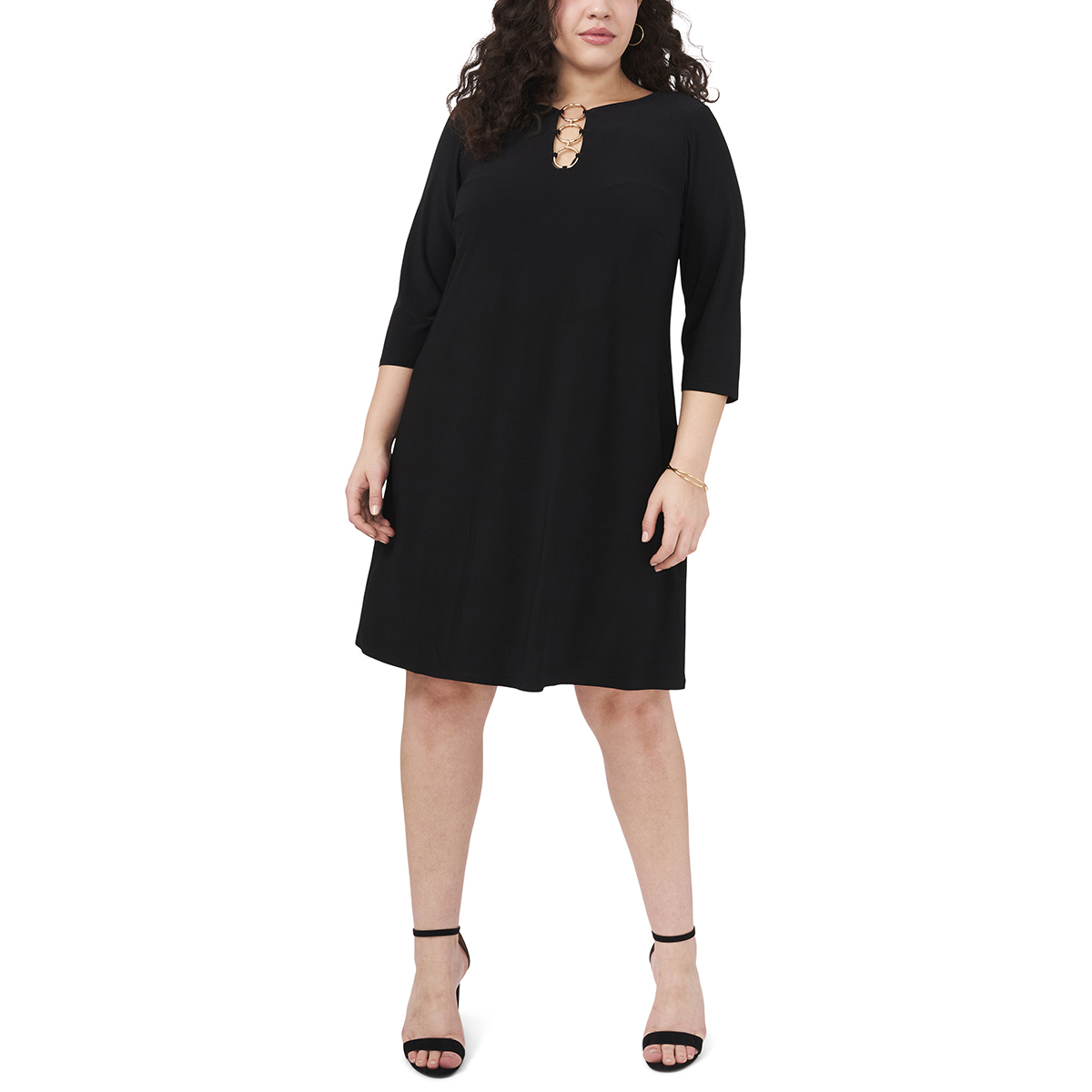 Womens MSK 3/4 Sleeve Solid Three Ring Fit & Flare Dress