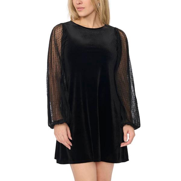 Petite MSK Long Sheer Sleeve Velvet Shift Dress