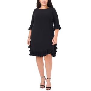 Plus Size MSK Elbow Sleeve Crepe Ruffle Shift Dress
