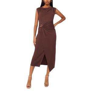 Petite MSK Cap Sleeve Drape Metal Buckle Midi Dress