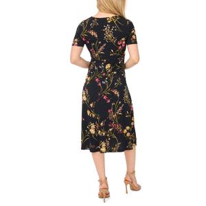 Petite MSK Short Sleeve V-Neck Twist Front Floral Midi Dress alternate view