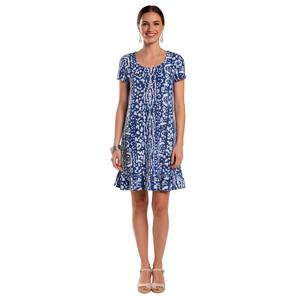 Petite MSK Short Sleeve Abstract Ruffle Hem Shift Dress