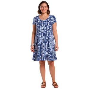 Plus Size MSK Short Sleeve Abstract Ruffle Hem Shift Dress
