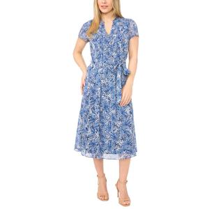 Petite MSK Short Sleeve Chiffon Pintuck Midi Dress