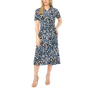 Petite MSK Short Sleeve Floral 1/4 Zipper Midi Dress