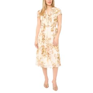 Petite MSK Short Sleeve Floral Chiffon Pintuck Midi Dress