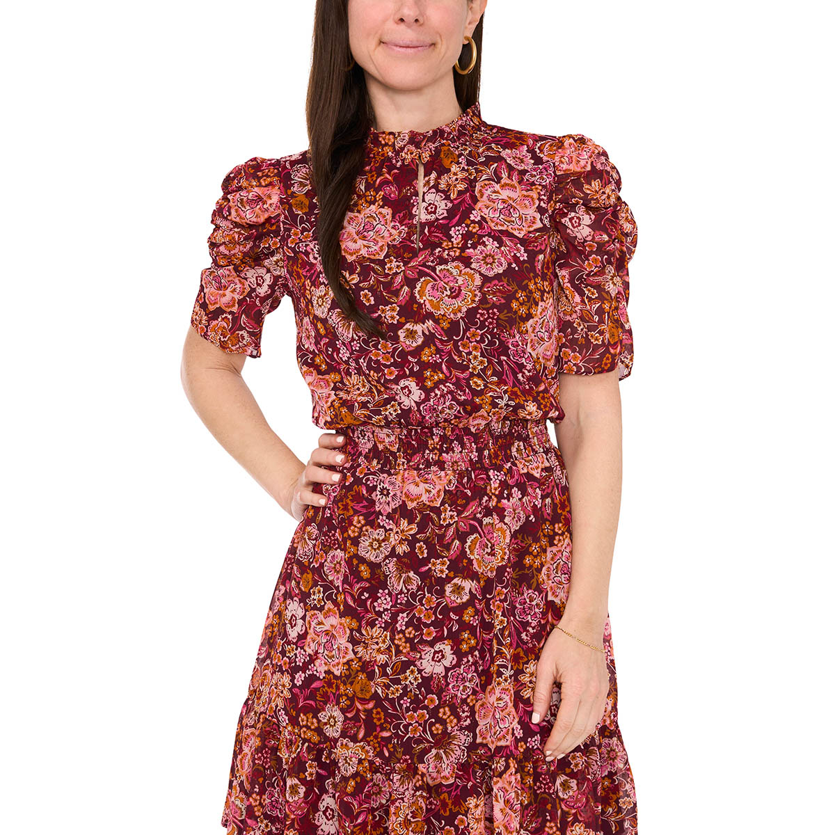 Petite MSK Caterpillar Sleeve Floral Smocked Chiffon Dress