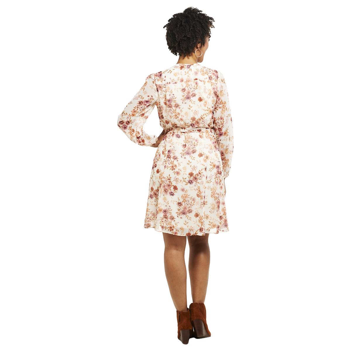 Petite MSK Long Sleeve Floral Chiffon Pintuck A-Line Dress