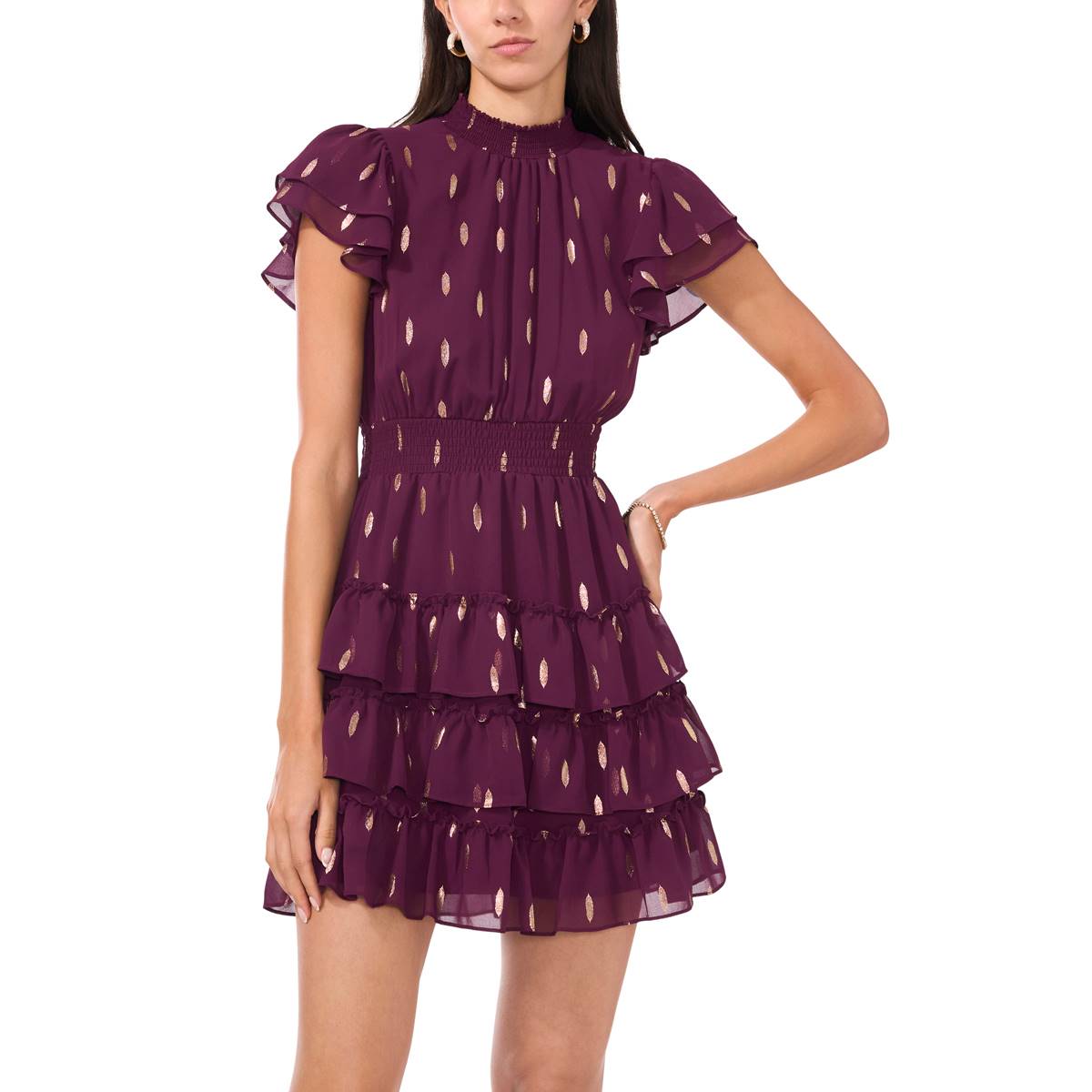 Petite MSK Flutter Sleeve Smock Waist Tiered Fit & Flare Dress