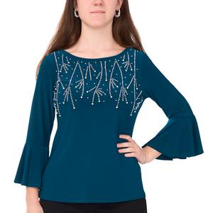 Petite MSK Flounce Sleeve Boat Neck Beaded Trim Blouse