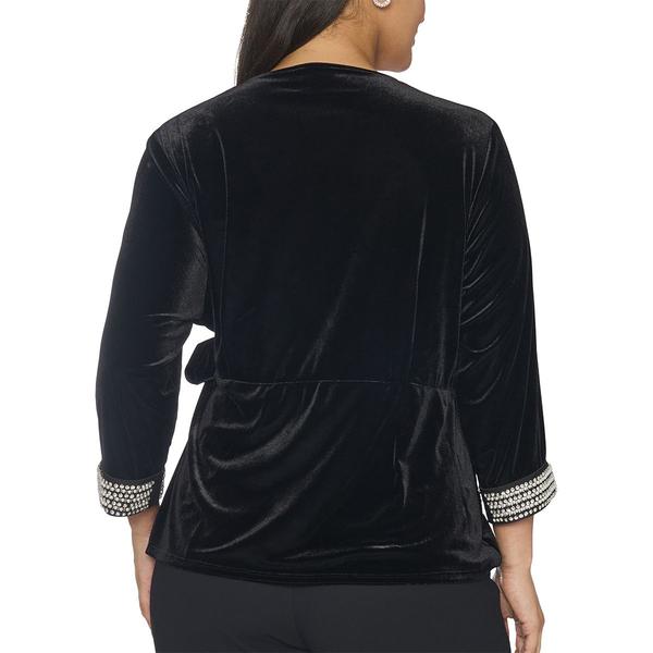 Plus Size MSK 3/4 Rhinestone Sleeve Velvet Faux Wrap Blouse alternate view