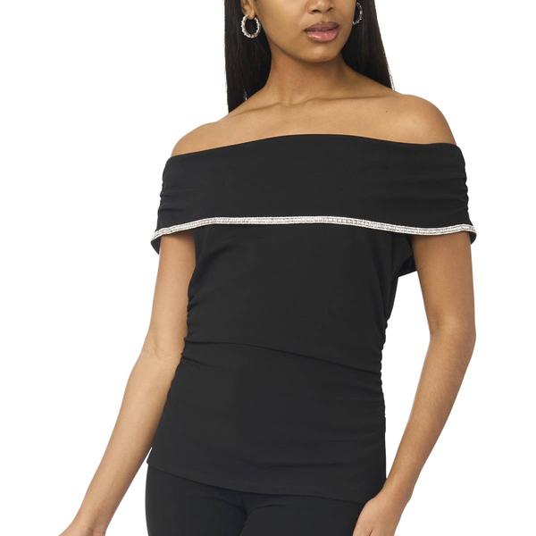Petite MSK Off the Shoulder Rhinestone Trim Blouse