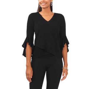 Petite MSK Ruffle Trim Bell Sleeve V Neck Blouse