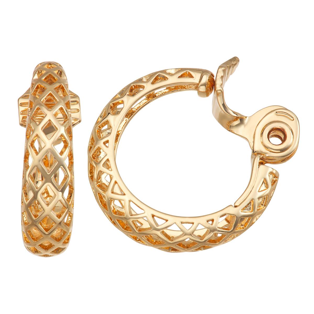 Napier Gold-Tone Open Weave Clip Hoop On Earrings