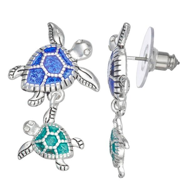 Napier Silver-Tone Blue & Green Turtle Double Drop Post Earrings