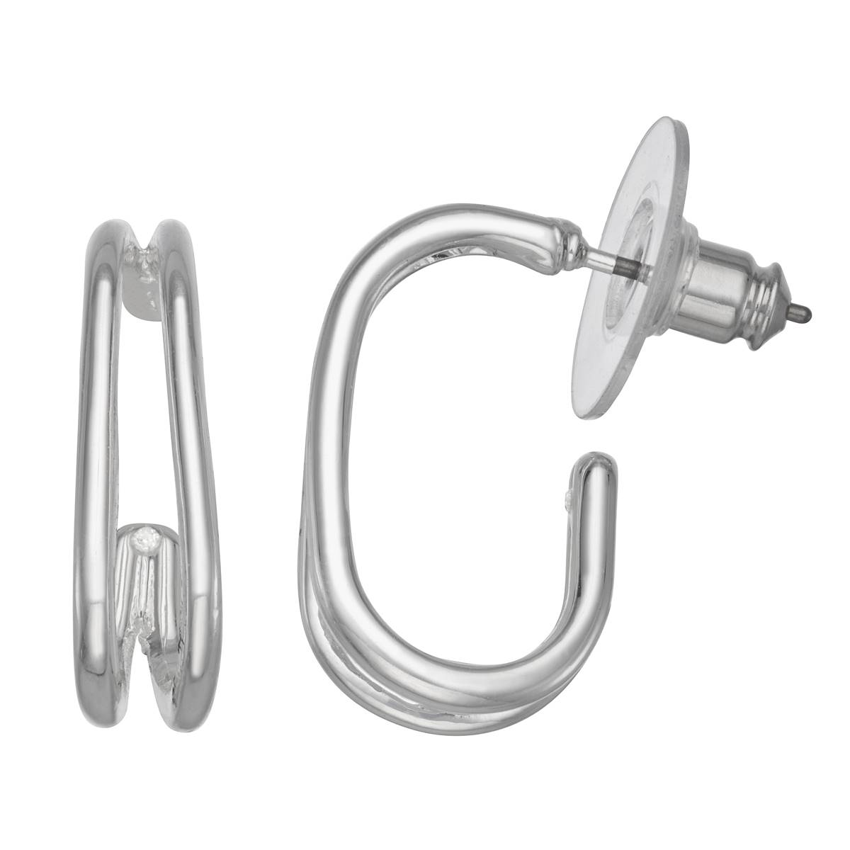 Napier Silver-Tone Open C Hoop Post Earrings