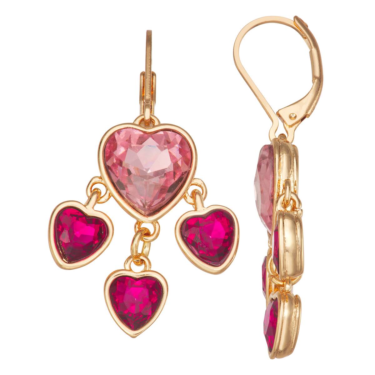 Napier Gold Tone Pink Multi Heart Drop Earrings