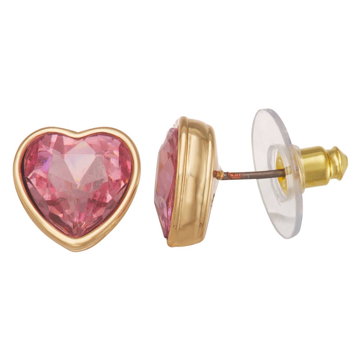 Napier Gold Tone Pink Heart Stud Earrings