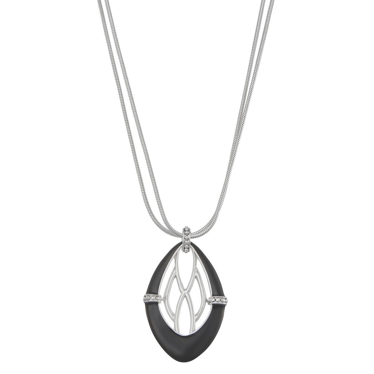 Napier Silver Tone Multi Strand Jet Pendant Necklace