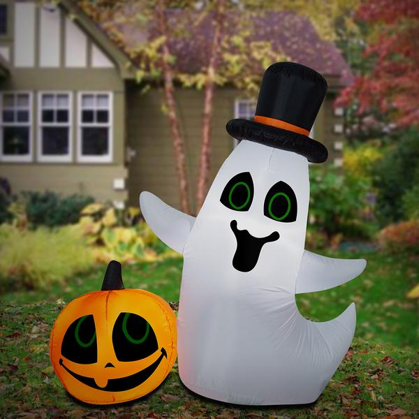 National Tree 4ft. Halloween Inflatable Ghost and Pumpkin alternate view