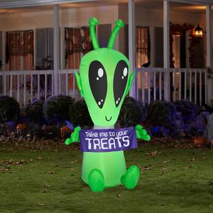 National Tree 84in. Inflatable Halloween Alien with Sign alternate view