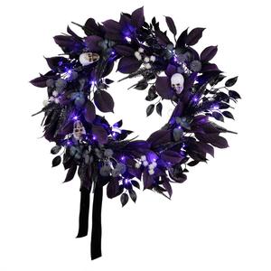 National Tree 26in. Artificial Floral Mini Skull LED Wreath