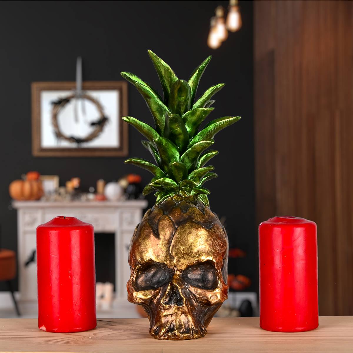 National Tree 14in. Halloween Pineapple Skull Tabletop Decor
