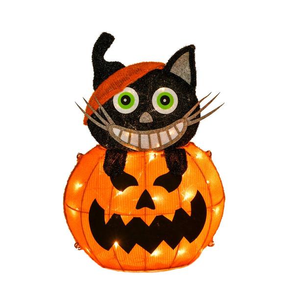 National Tree 23in. Pre-Lit Pumpkin and Black Cat Decor