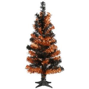 National Tree 2ft. Black and Orange Tinsel Tree