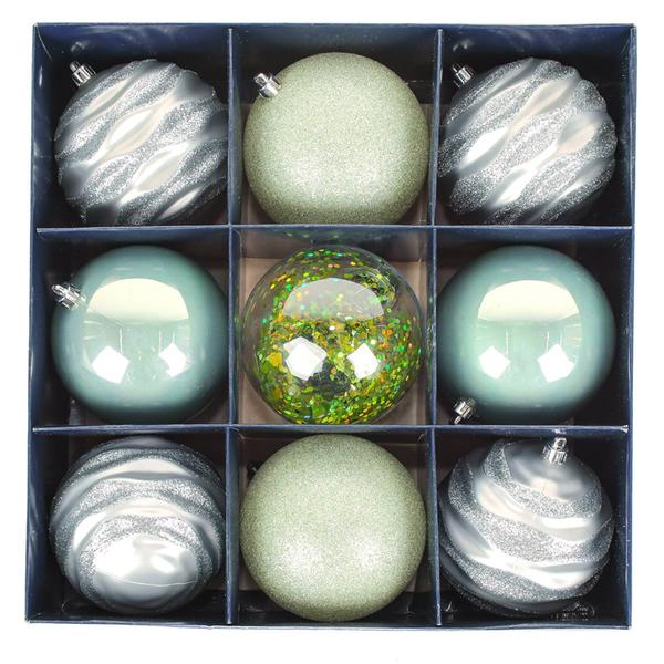 National Tree 13in. Mint & Silver Ball Ornaments - Set of 9