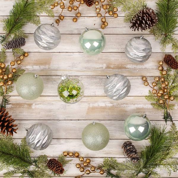 National Tree 13in. Mint & Silver Ball Ornaments - Set of 9 alternate view