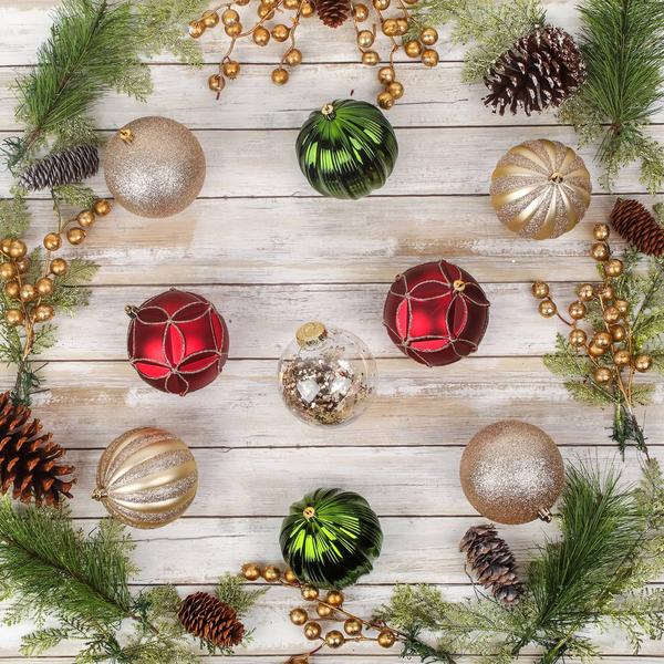 National Tree 13in. Gold, Red, & Green Ball Ornaments - Set of 9 alternate view