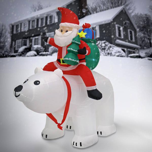 National Tree 6ft. White Inflatable Blow-Up Santa on Polar Bear alternate view