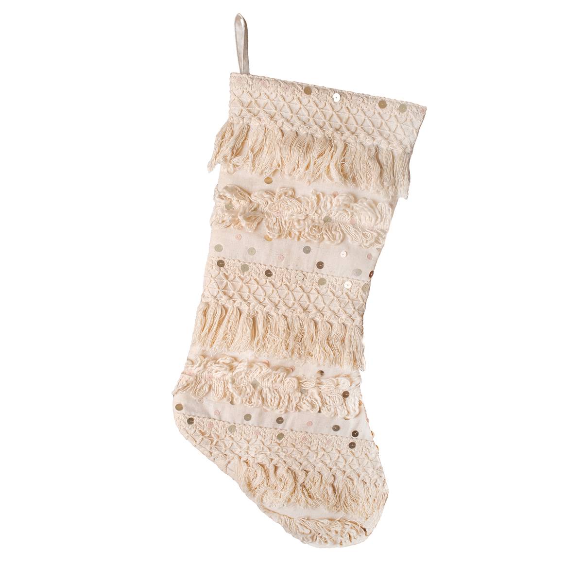 National Tree 20in. Christmas Stocking W/ Fringe & Sequin
