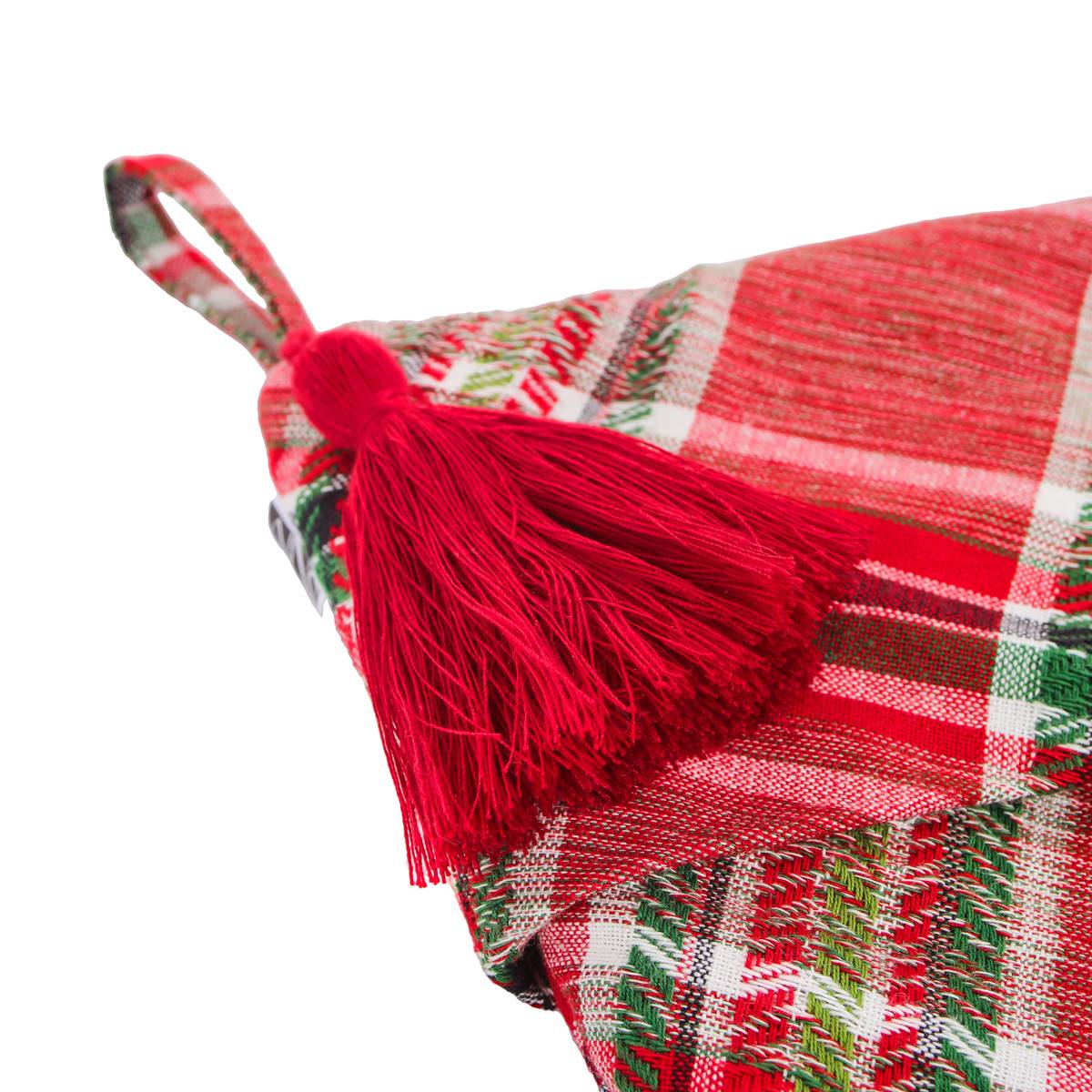 National Tree 20in. Red Cotton Biased Cut Plaid Stocking
