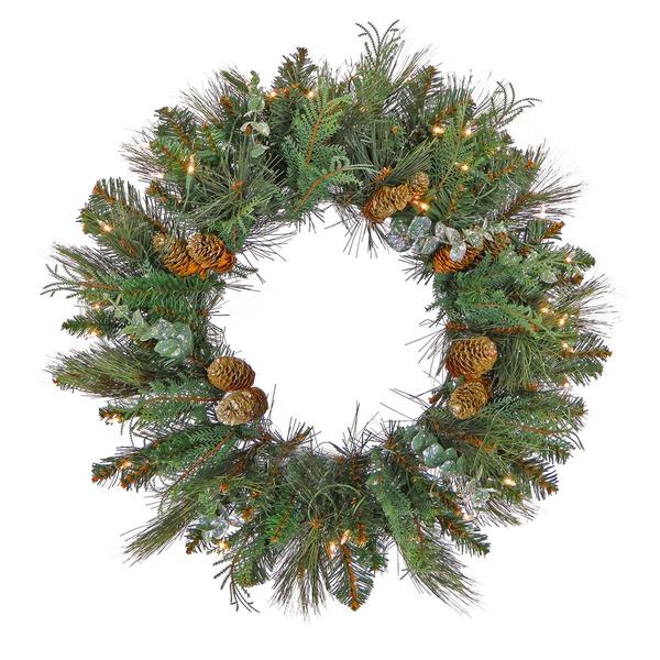 National Tree 30in. North Conway Wreath w/100 Clear Lights