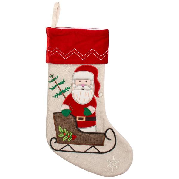 Santa in Sleigh Applique Christmas Stocking