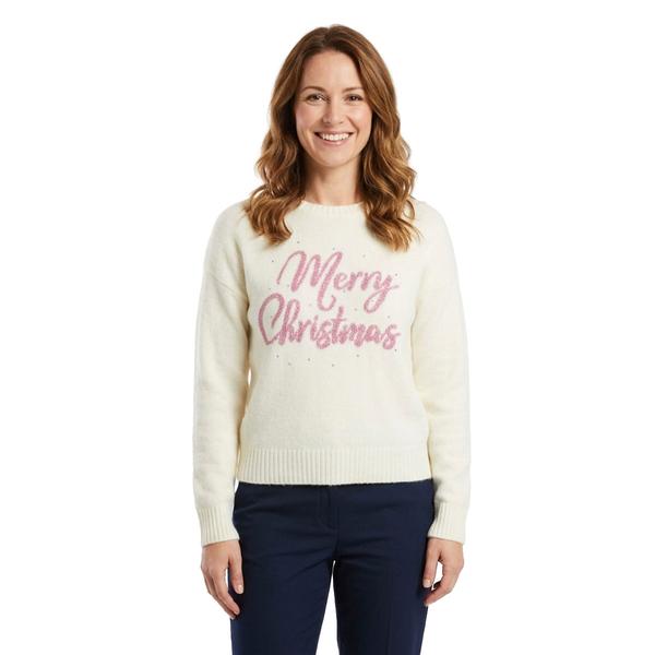 Womens 99 Jane Street Long Sleeve Merry Christmas Lurex Sweater