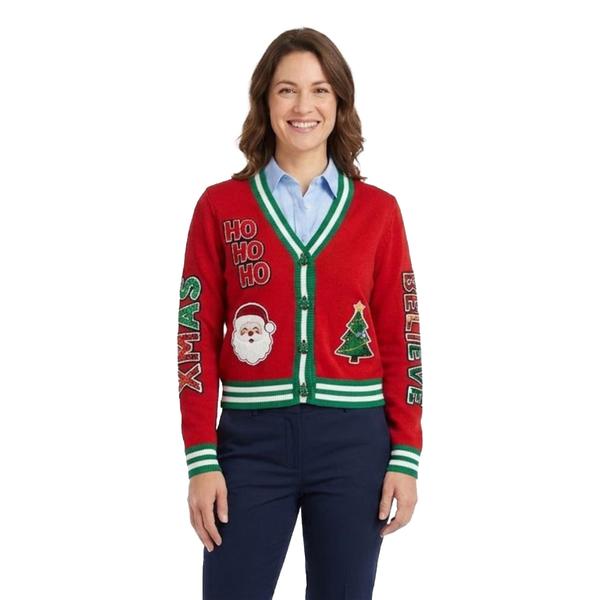 Womens 99 Jane Street Long Sleeve Christmas Varsity Ugly Cardigan